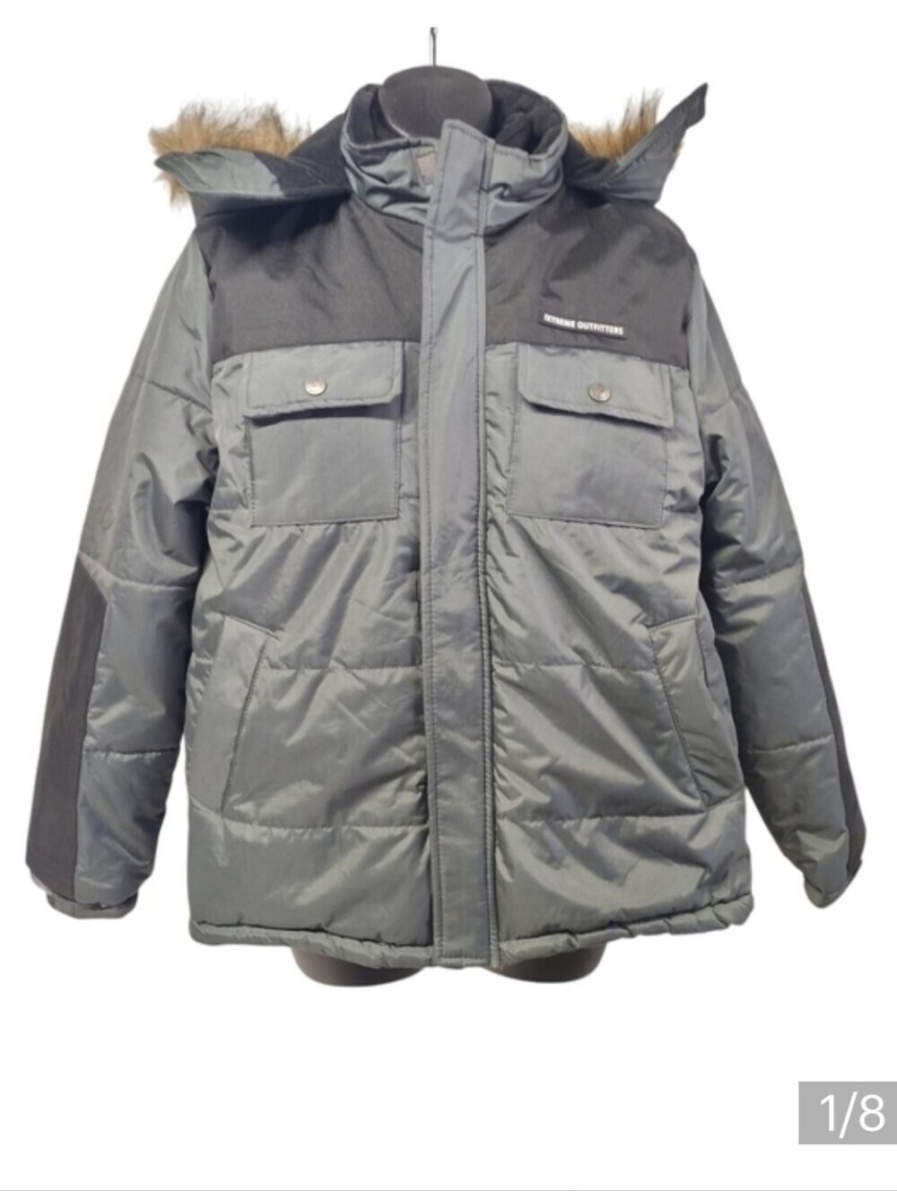iXtreme Outfitters Hooded Charcoal Grey Oxford Parka Jacket Coat Big Boy's Sz 18